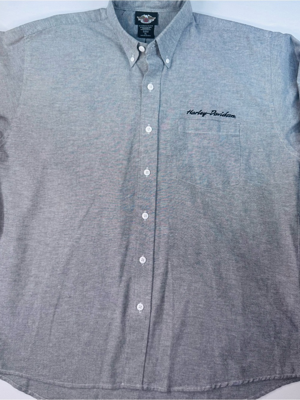 HARLEY DAVIDSON Long-Sleeve Button-Up  Shirt, XL, Gray, Embroidered Name & Logo